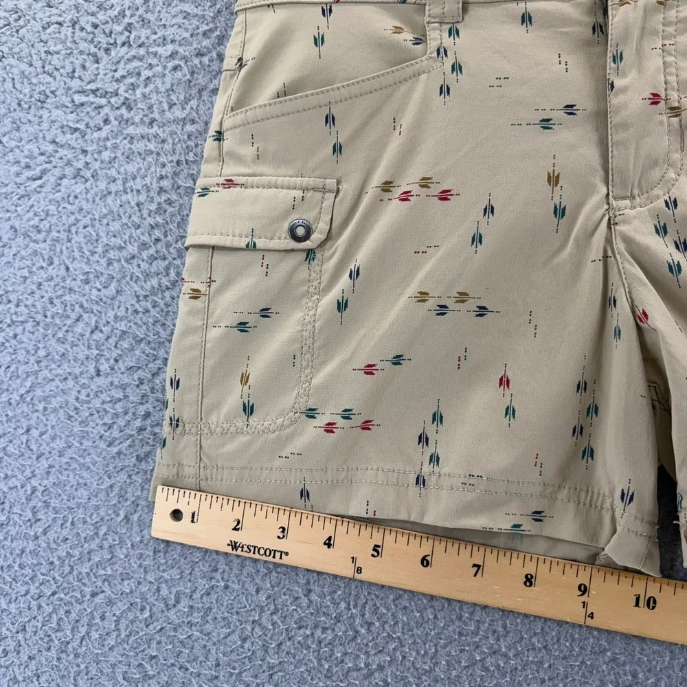 Eddie Bauer Travex Shorts Womens 6 Tan Arrow Print Hiking Outdoor Cargo Stretch